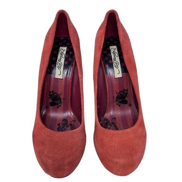 Ed Hardy Women's Oiled Suede Stiletto Platform Heels Pumps Rust Orange Size 9 - Picture 2 of 12